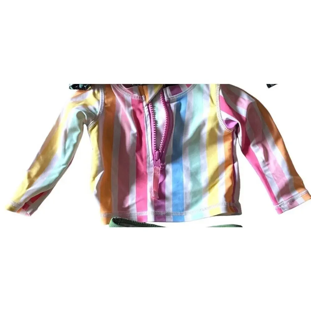 Ruffle Butt rainbow dream long sleeve striped Rash Guard Top swimsuit baby